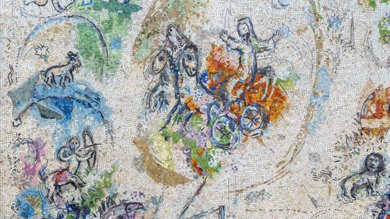 particolare 2. Marc Chagall, Le prophète Elie, 1971, mosaico, 715 cm x 570 cm, Musée National Marc Chagall, Nice. Photo © RMN-GP / Gérard Blot © Chagall ®, SIAE 2025