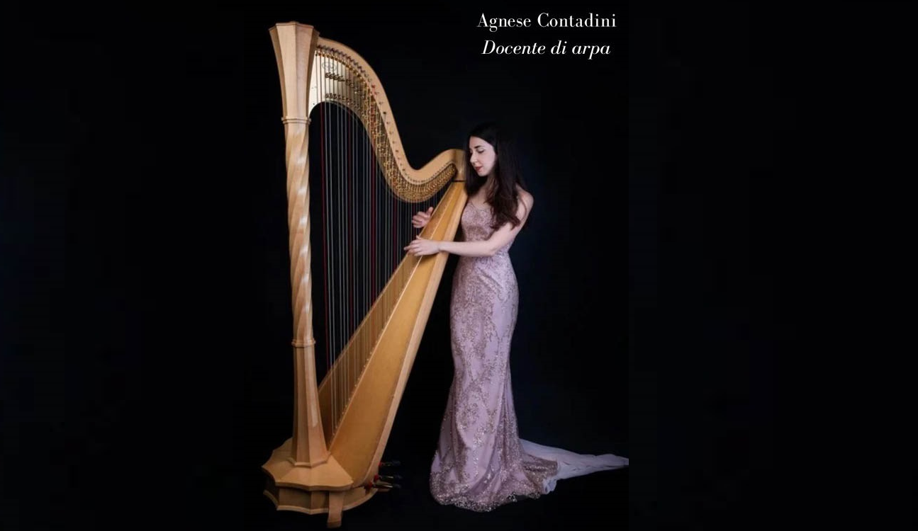 immagine di Agnese Contadini mentre suona l'arpa